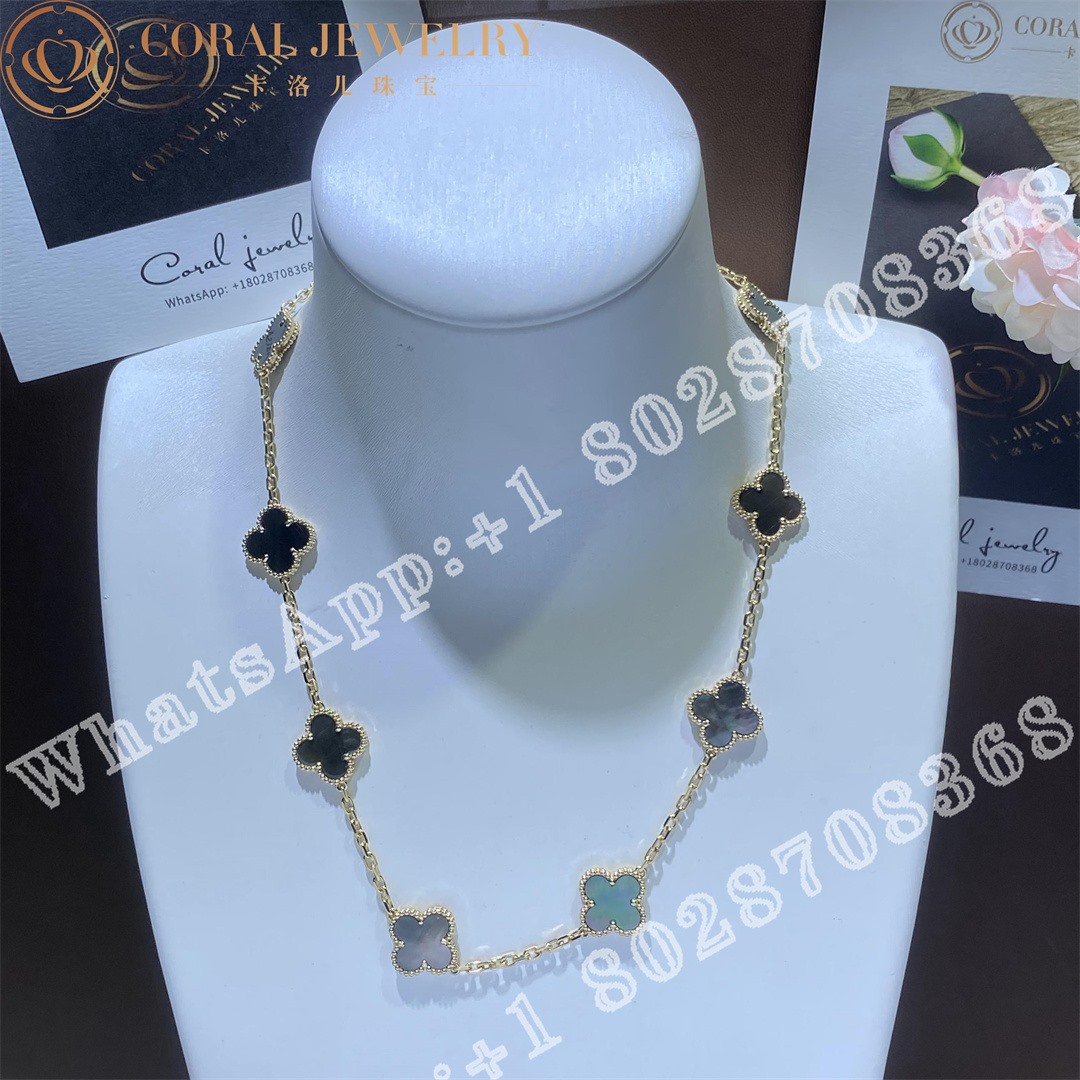 Van Cleef & Arpels Vintage Alhambra necklace, 10 motifs 18K yellow gold, Grey Mother-of-pearl - Image 3