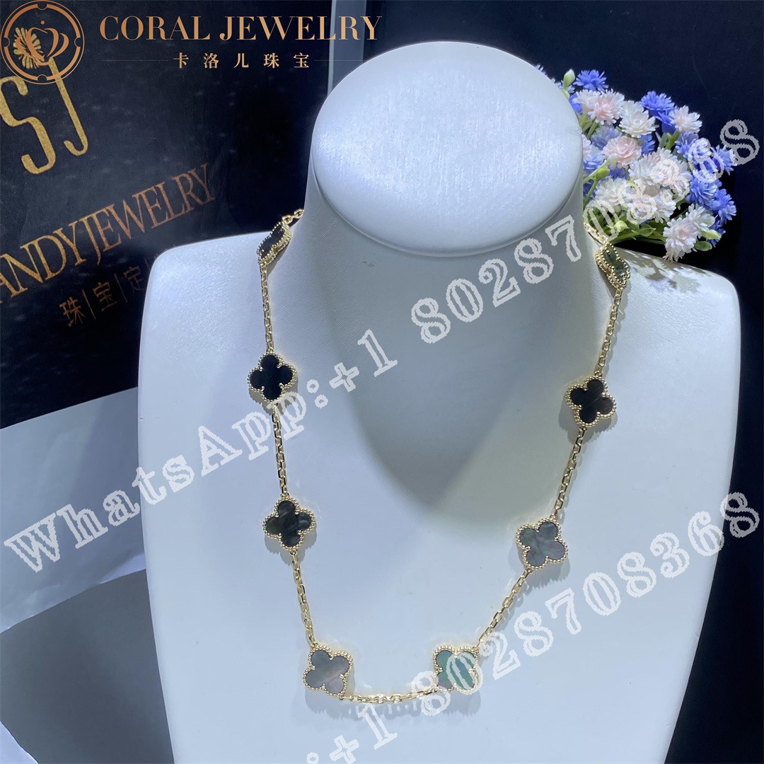 Van Cleef & Arpels Vintage Alhambra necklace, 10 motifs 18K yellow gold, Grey Mother-of-pearl - Image 4