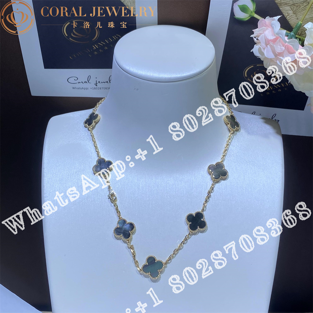 Van Cleef & Arpels Vintage Alhambra necklace, 10 motifs 18K yellow gold, Grey Mother-of-pearl - Image 5