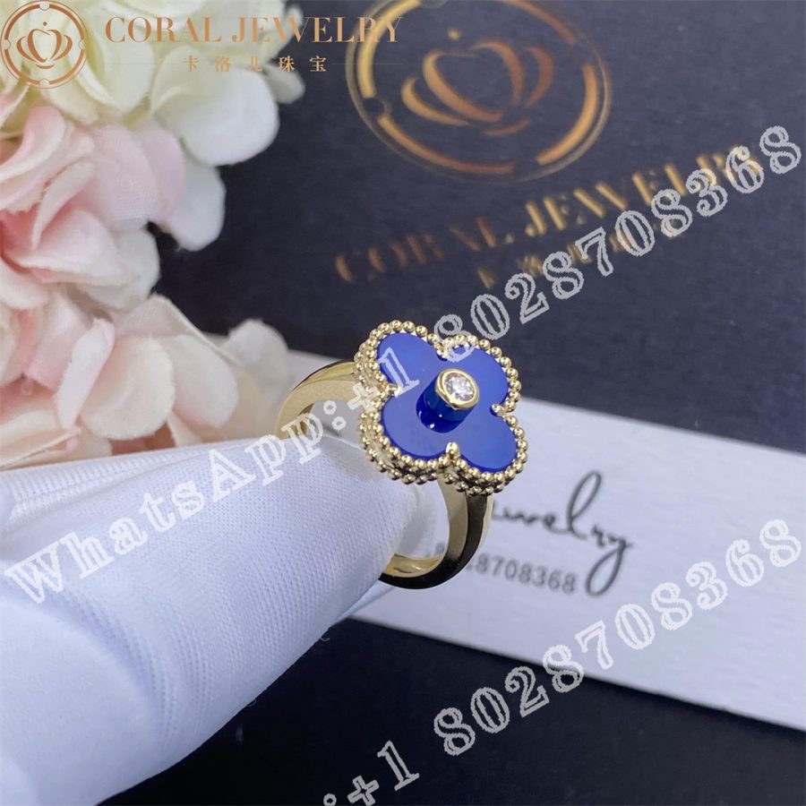 Van Cleef & Arpels Vintage Alhambra ring Yellow gold, Diamond,Blue Ceramic - Image 4