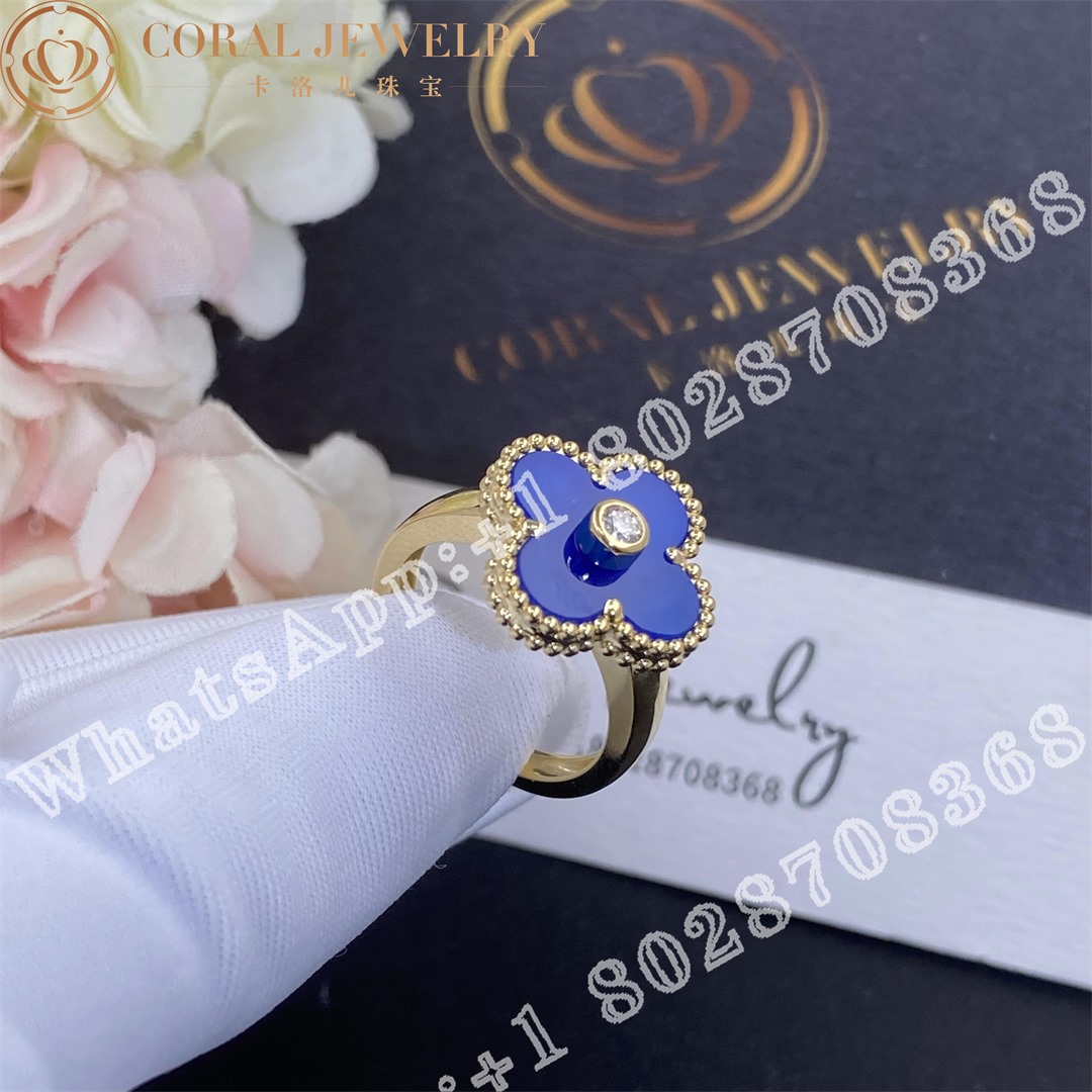 Van Cleef & Arpels Vintage Alhambra ring Yellow gold, Diamond,Blue Ceramic - Image 4