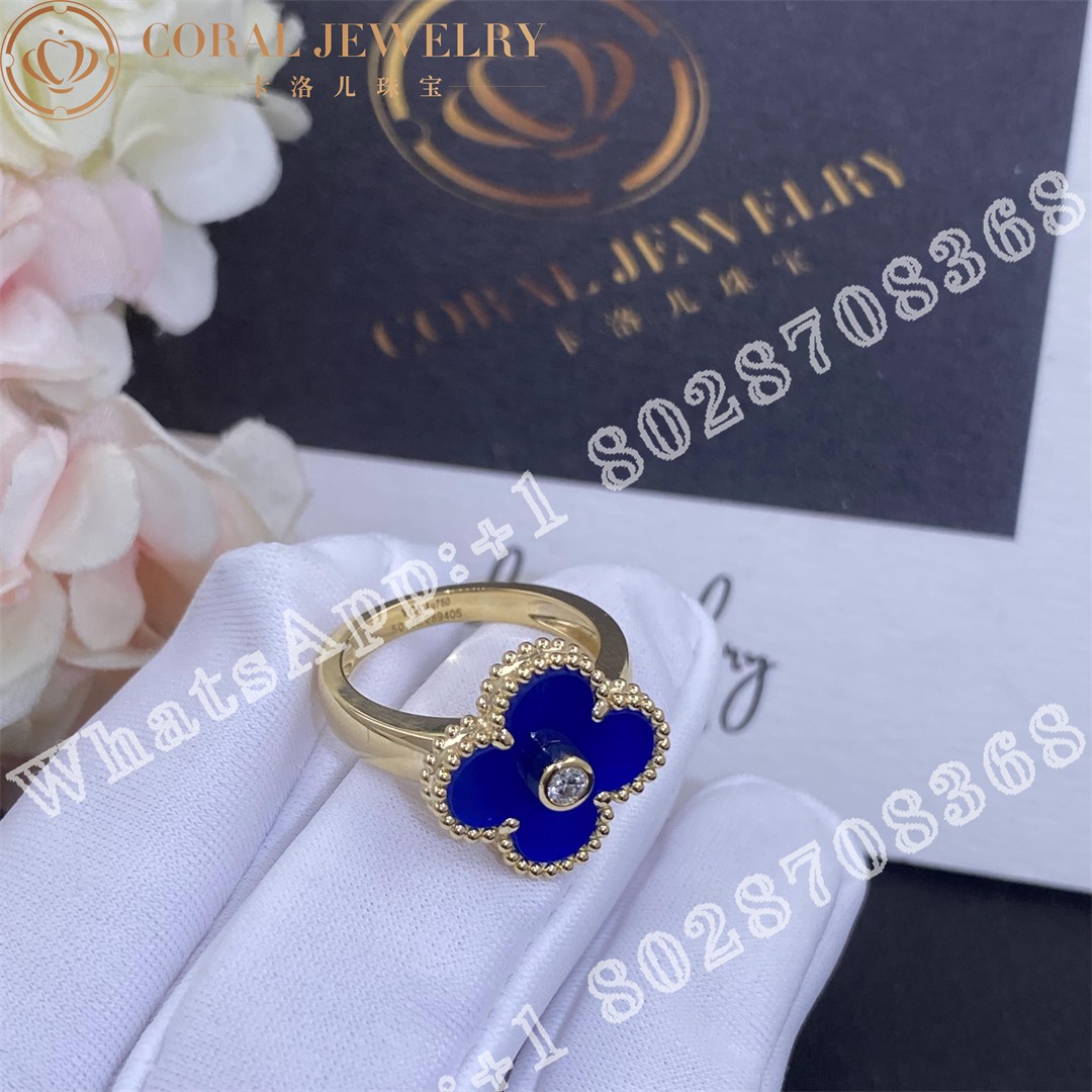Van Cleef & Arpels Vintage Alhambra ring Yellow gold, Diamond,Blue Ceramic - Image 3