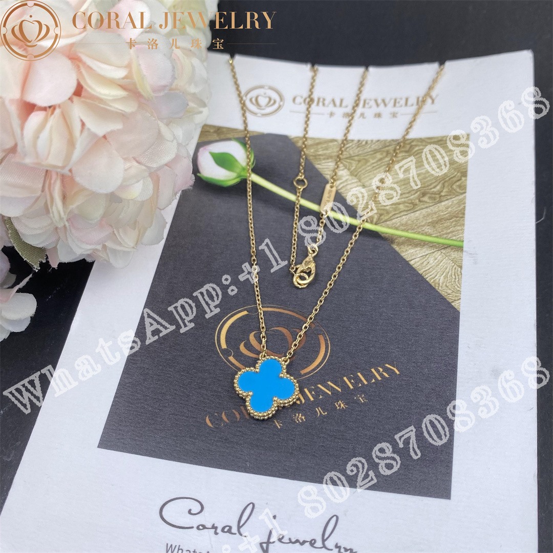 Van Cleef Arpels Vintage Alhambra Pendant Yellow Gold Turquoise Coral (3)