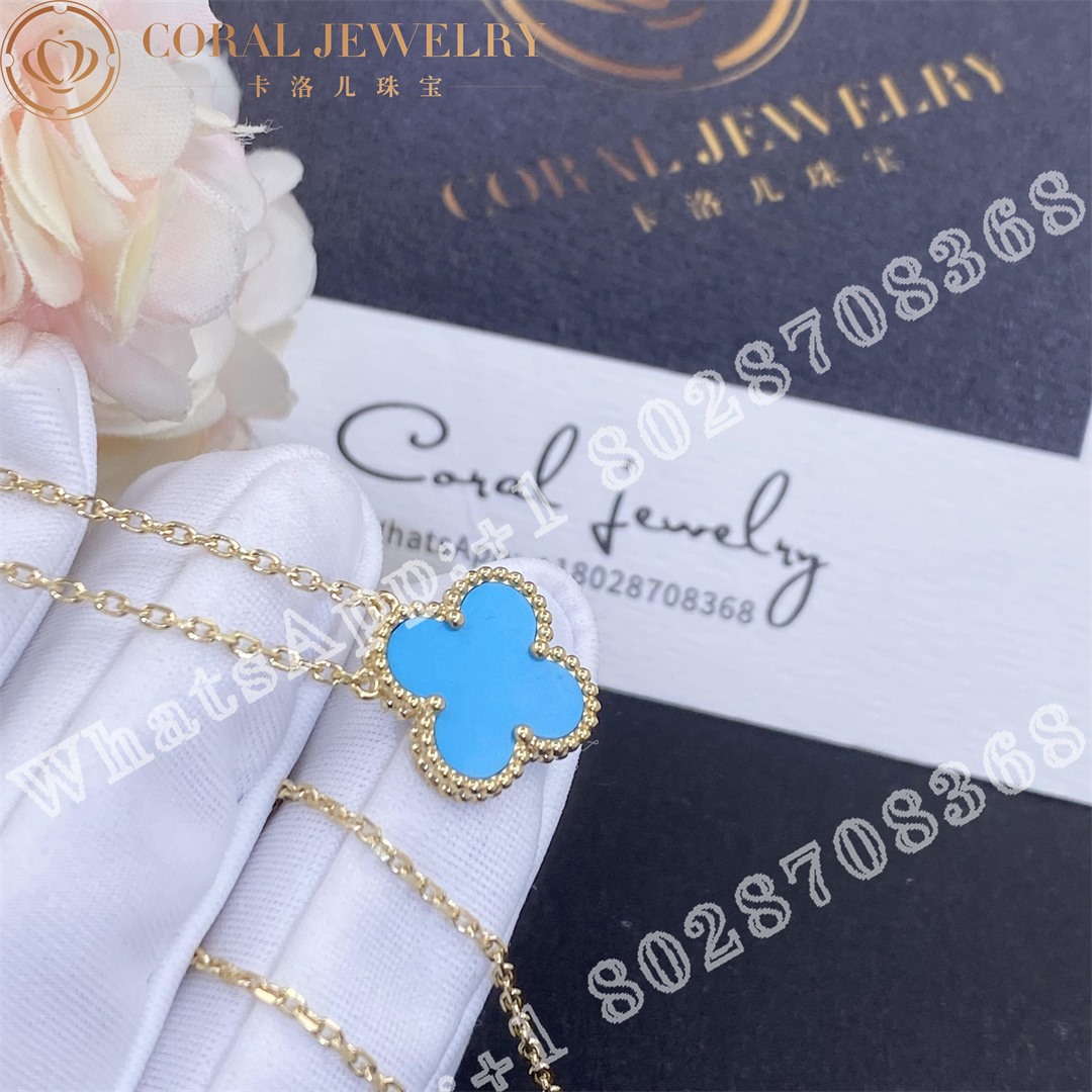 Van Cleef Arpels Vintage Alhambra Pendant Yellow Gold Turquoise Coral (5)