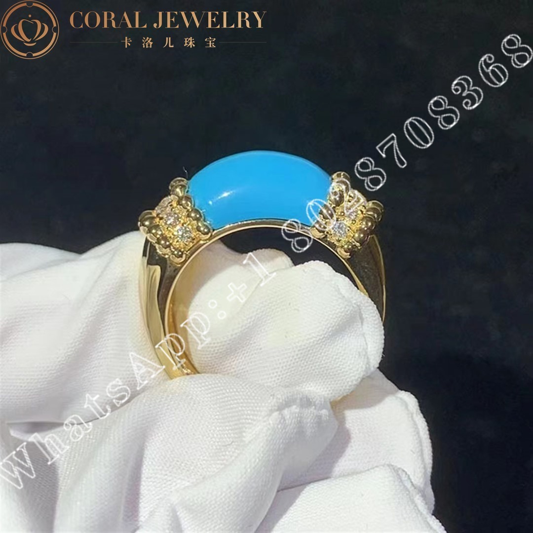 Van Cleef Arpels Perlee Couleurs Ring 18k Yellow Gold Diamond Turquoise Vcarp7sg00 Coral (2)