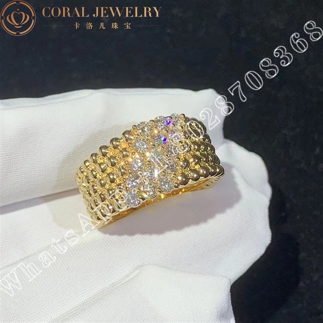 Van Cleef Arpels Perlee Diamonds Ring 5 Rows 18k Yellow Gold Diamond Vcarp7ut00 Coral (1)