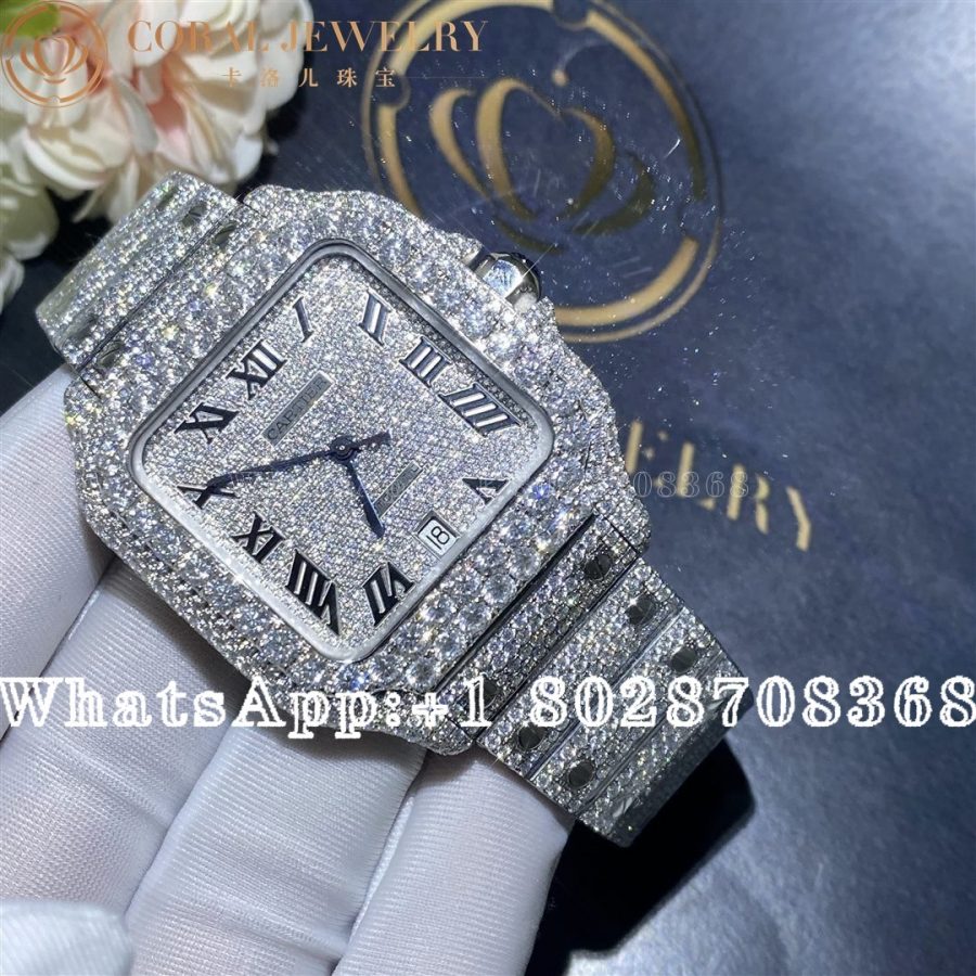 Cartier Santos 41mm Moissanite Diamond Watch 20ct - Image 3