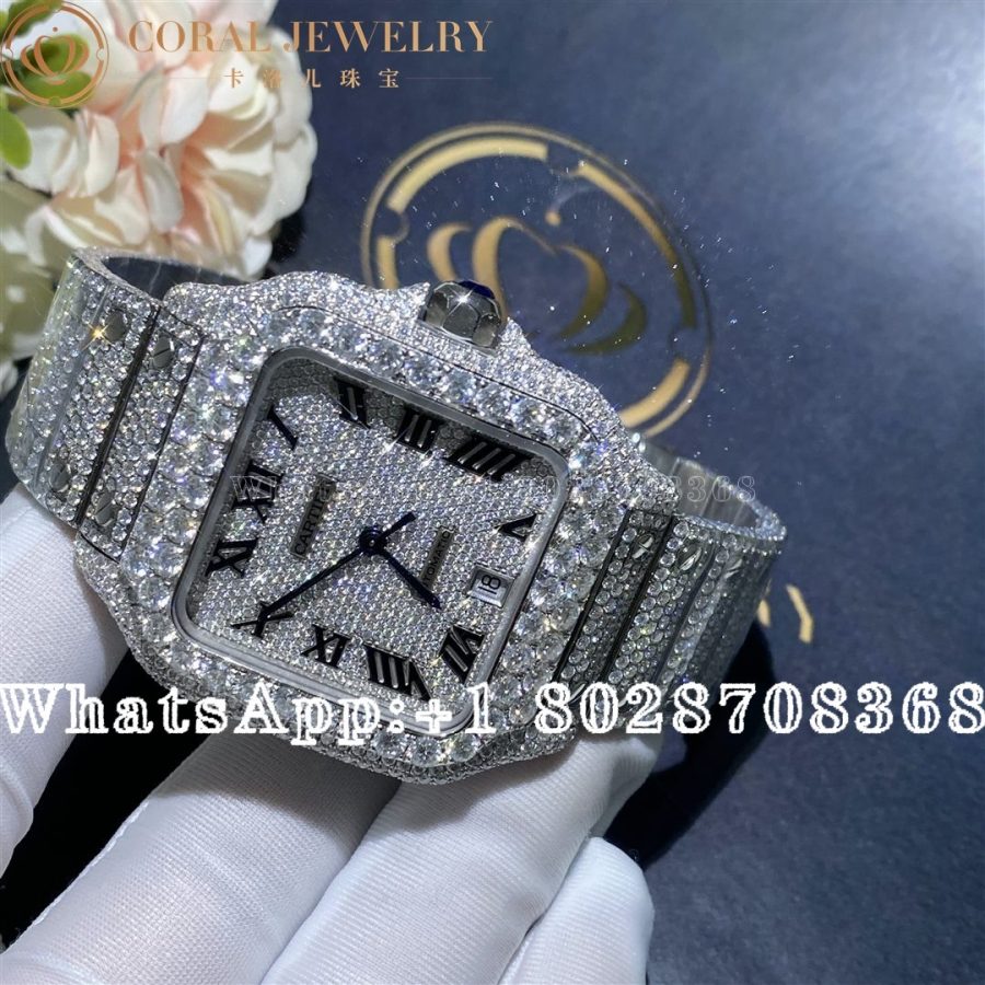 Cartier Santos 41mm Moissanite Diamond Watch 20ct - Image 4