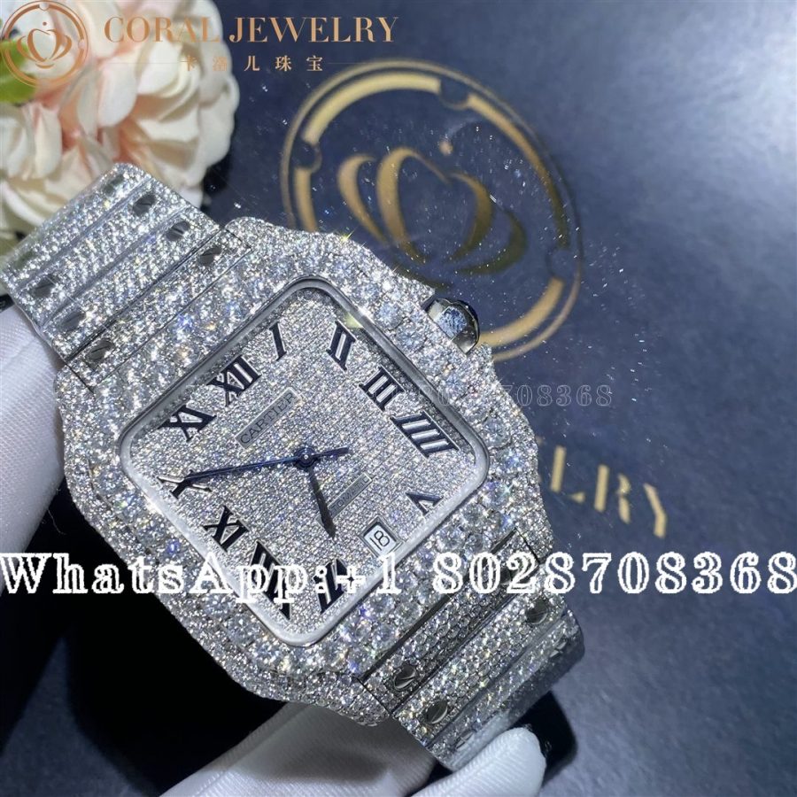 Cartier Santos 41mm Moissanite Diamond Watch 20ct - Image 5