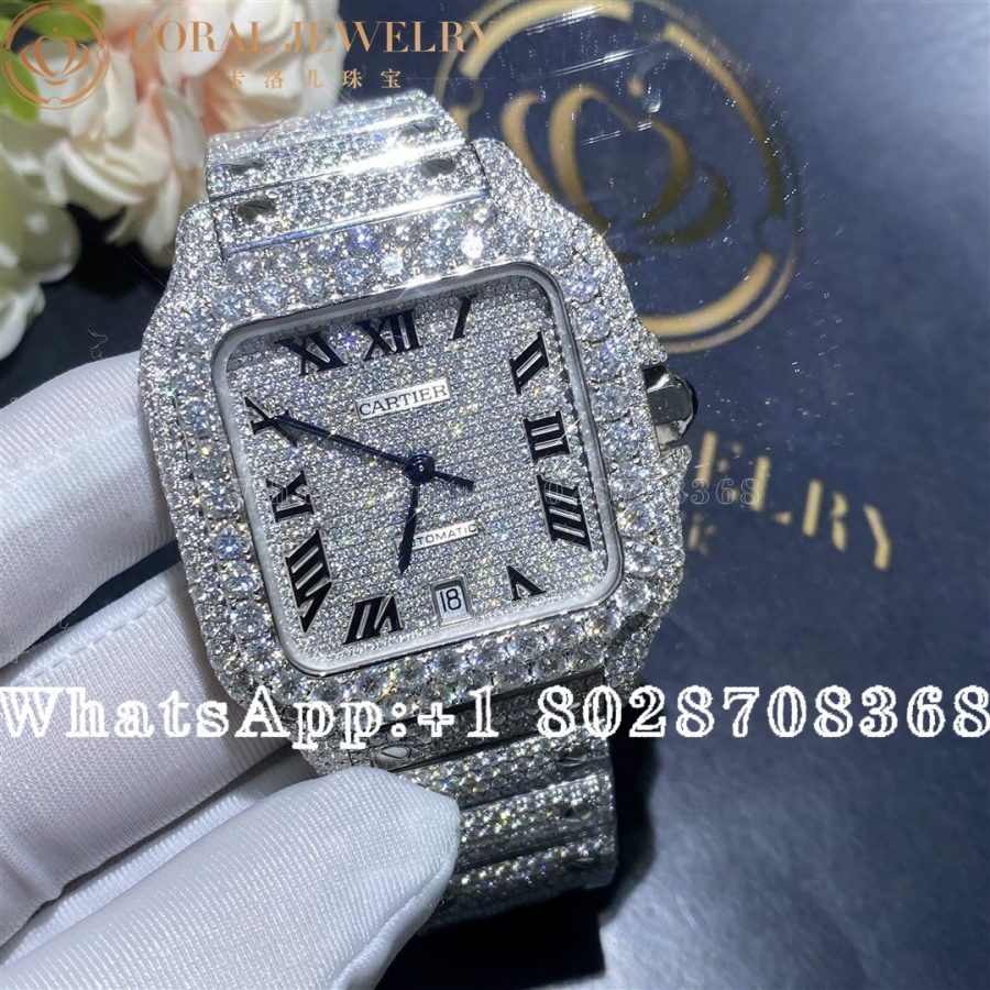 Cartier Santos 41mm Moissanite Diamond Watch 20ct - Image 6