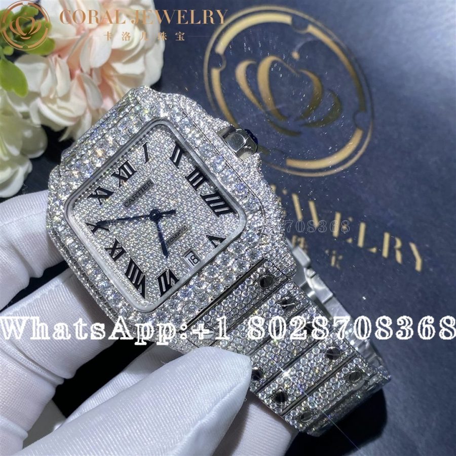 Cartier Santos 41mm Moissanite Diamond Watch 20ct - Image 7