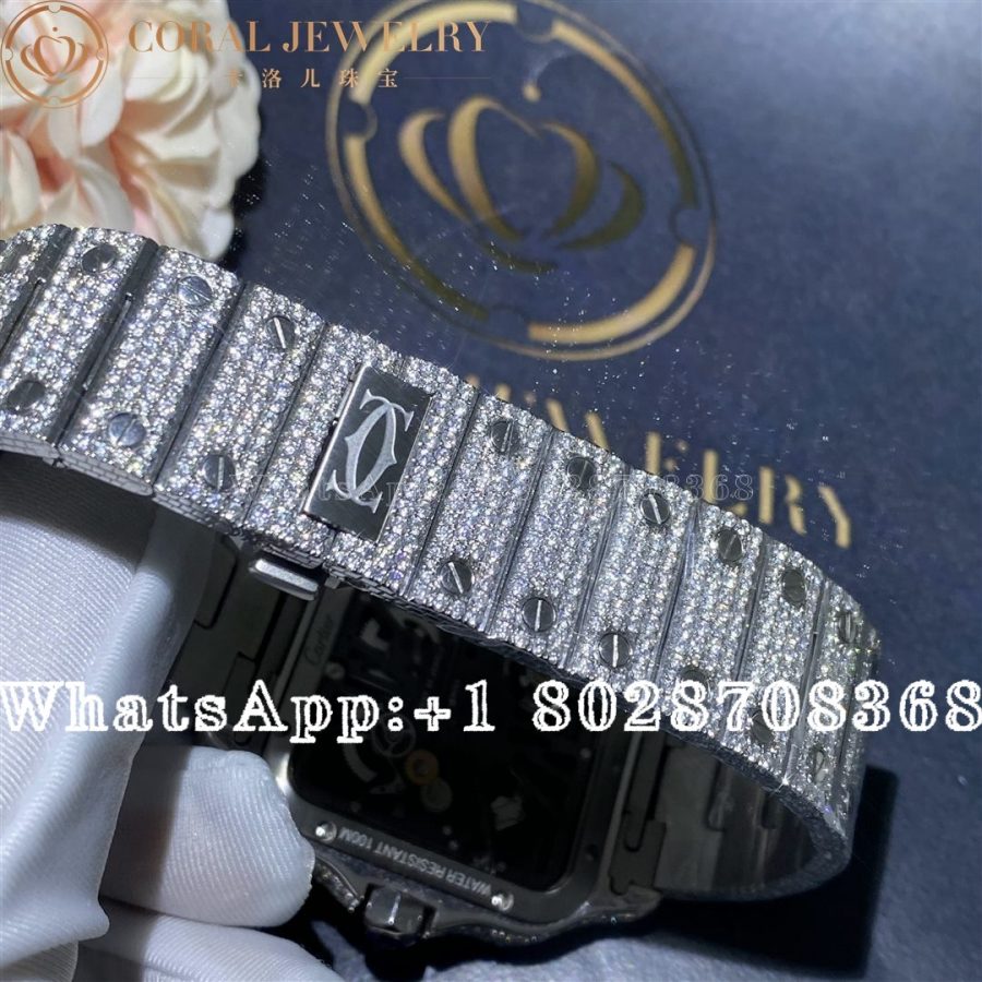 Cartier Santos Skeleton 41mm Moissanite Diamond Watch 20ct - Image 5