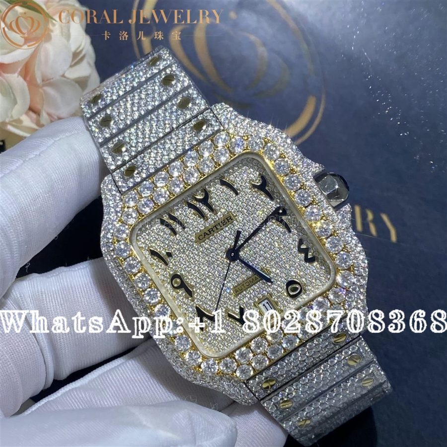 Cartier Santos  Two-Tone Yellow Gold 41mm Moissanite Diamond Watch 20ct Arabic numerals - Image 3