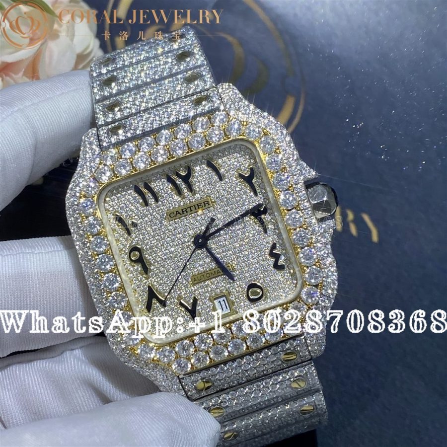 Cartier Santos  Two-Tone Yellow Gold 41mm Moissanite Diamond Watch 20ct Arabic numerals - Image 4