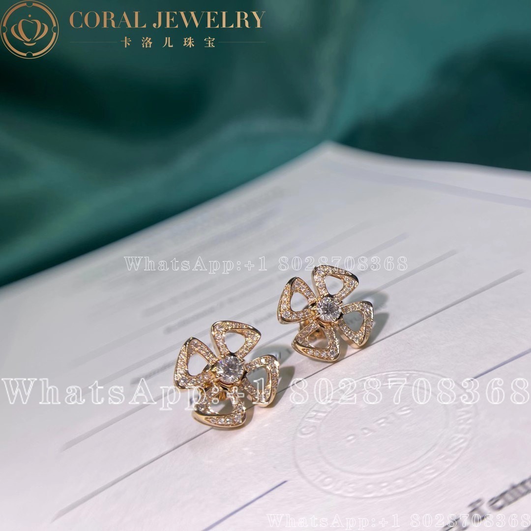 Bulgari Fiorever 18ct Rose Gold And Diamond Earrings Ref 355887 Coral (4)