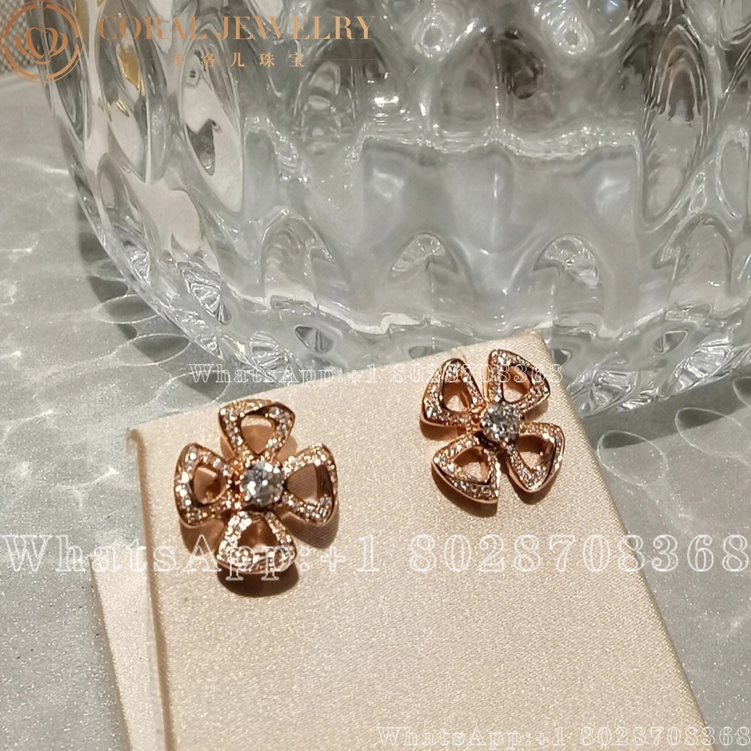 Bulgari Fiorever 18ct Rose Gold And Diamond Earrings Ref 355887 Coral (8)