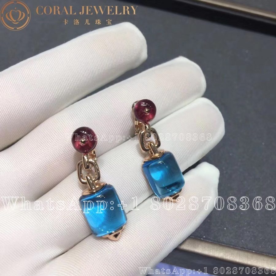 Bulgari MVSA 18kt Rose Gold Earrings With Blue Topaz And Rubellite Beads 349551 OR856874 - Image 3