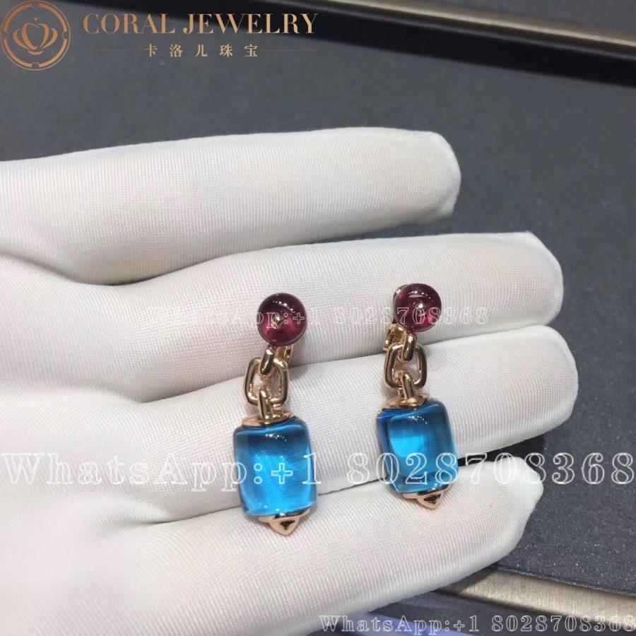 Bulgari MVSA 18kt Rose Gold Earrings With Blue Topaz And Rubellite Beads 349551 OR856874 - Image 4