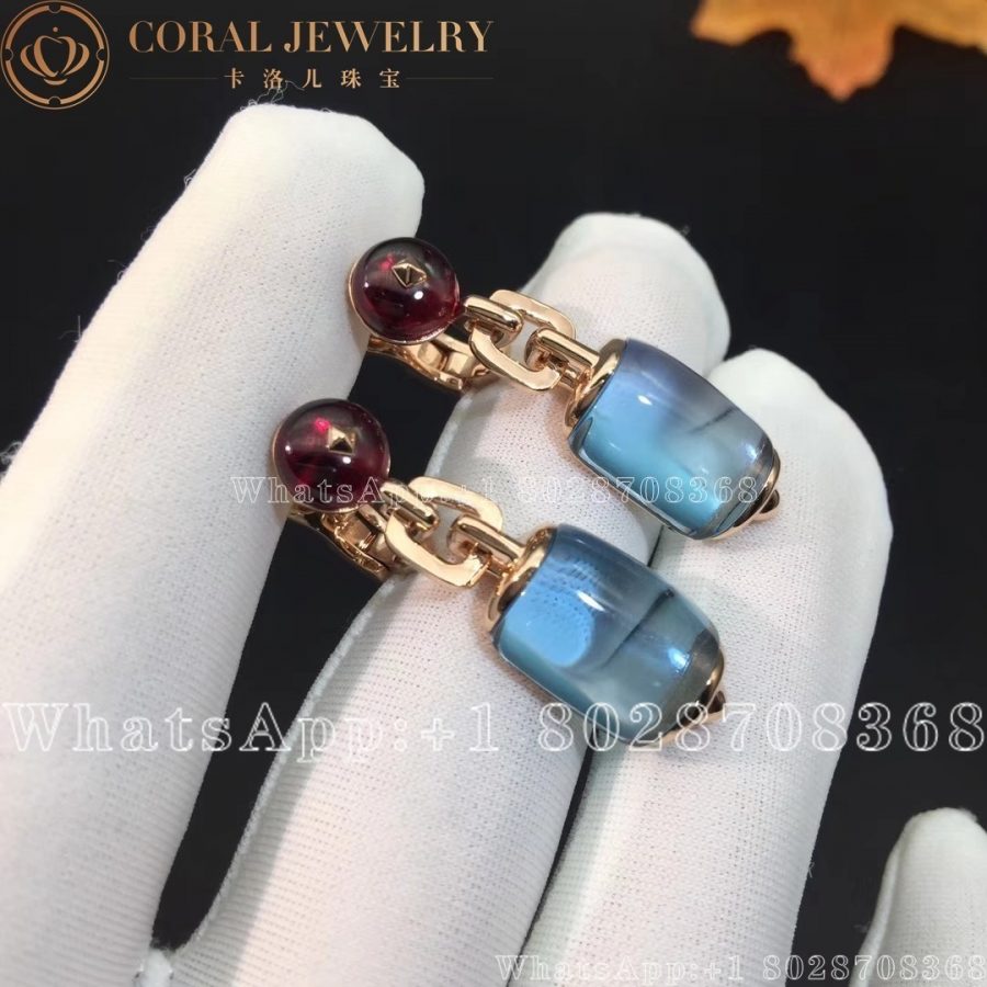 Bulgari MVSA 18kt Rose Gold Earrings With Blue Topaz And Rubellite Beads 349551 OR856874 - Image 5