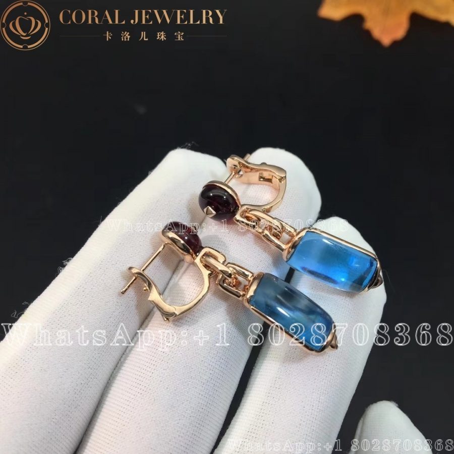 Bulgari MVSA 18kt Rose Gold Earrings With Blue Topaz And Rubellite Beads 349551 OR856874 - Image 6