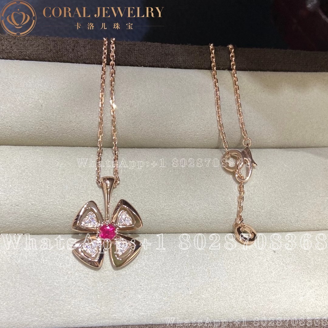 Bulgari Fiorever 18 Kt Rose Gold Pendant Necklace Set With Central Ref 357759 Cl859003 Coral (3)