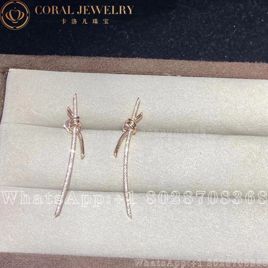 Tiffany Knot Drop Earrings in Rose Gold with Diamonds - Image 4