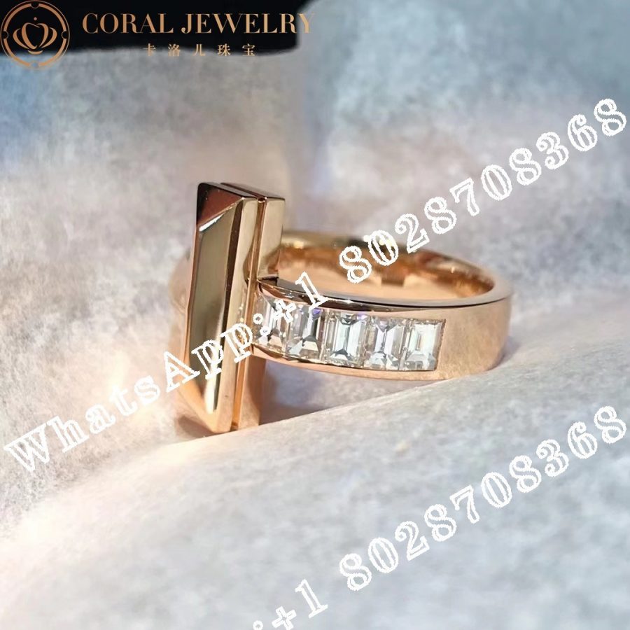 Tiffany T T1 Ring Rose gold with baguette diamonds - Image 3