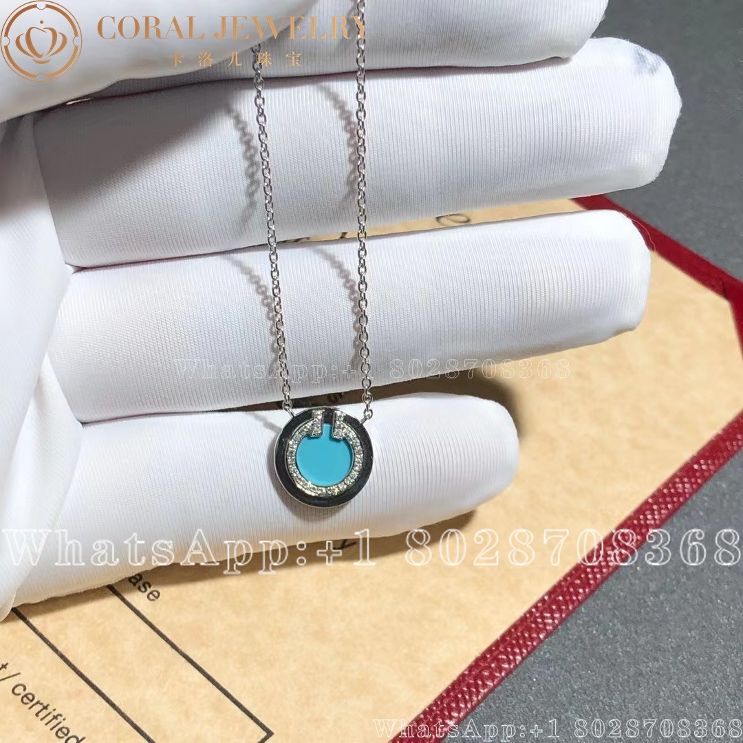 Tiffany T Diamond And Turquoise Circle Pendant In 18k White Gold Coral (2)