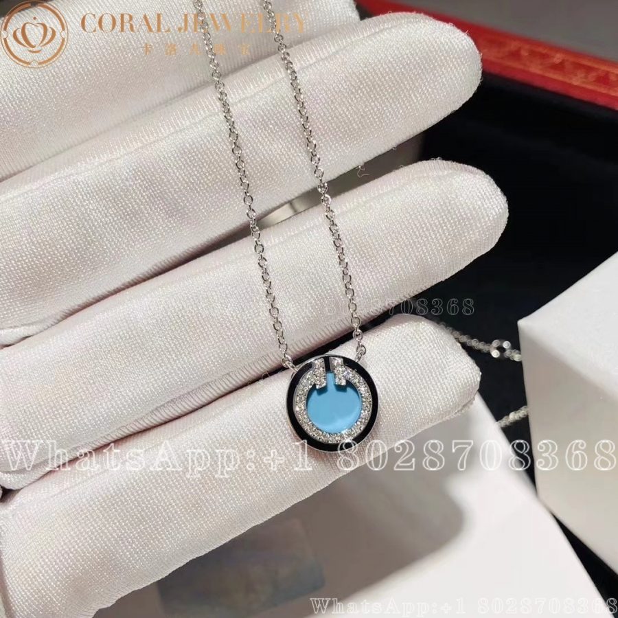 Tiffany T Diamond and Turquoise Circle Pendant in 18k White Gold - Image 5