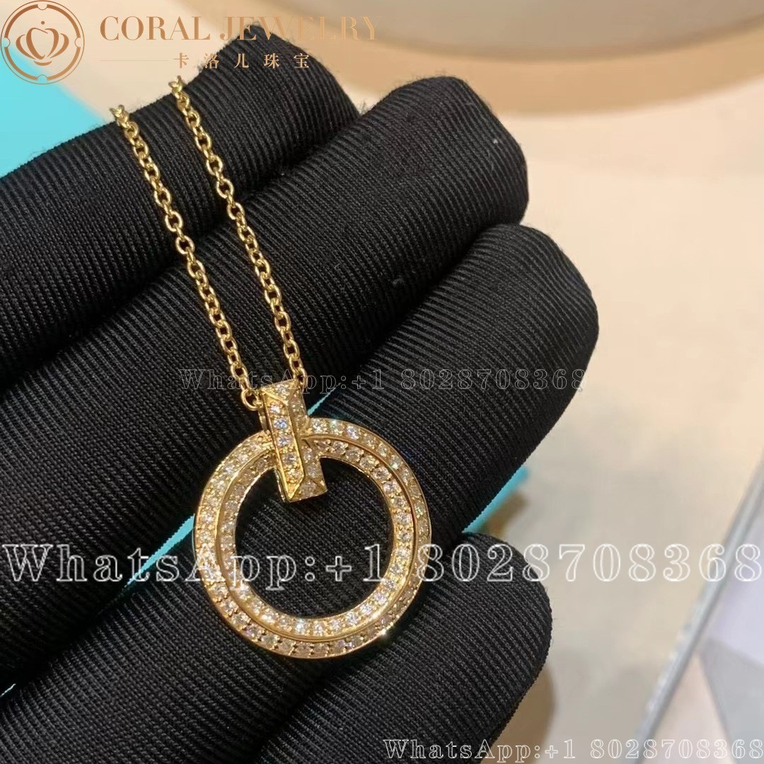 Tiffany T T1 Circle Pendant In Yellow Gold With Pave Diamonds Coral (1)