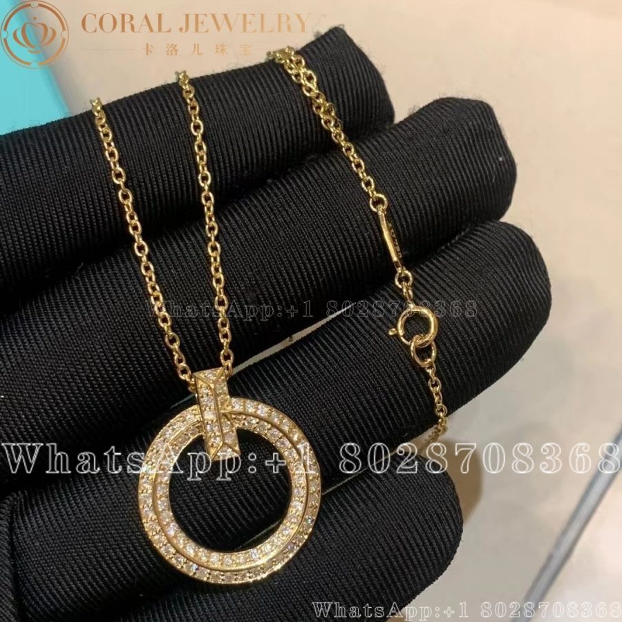 Tiffany T T1 Circle Pendant in Yellow Gold with Pavé Diamonds - Image 3