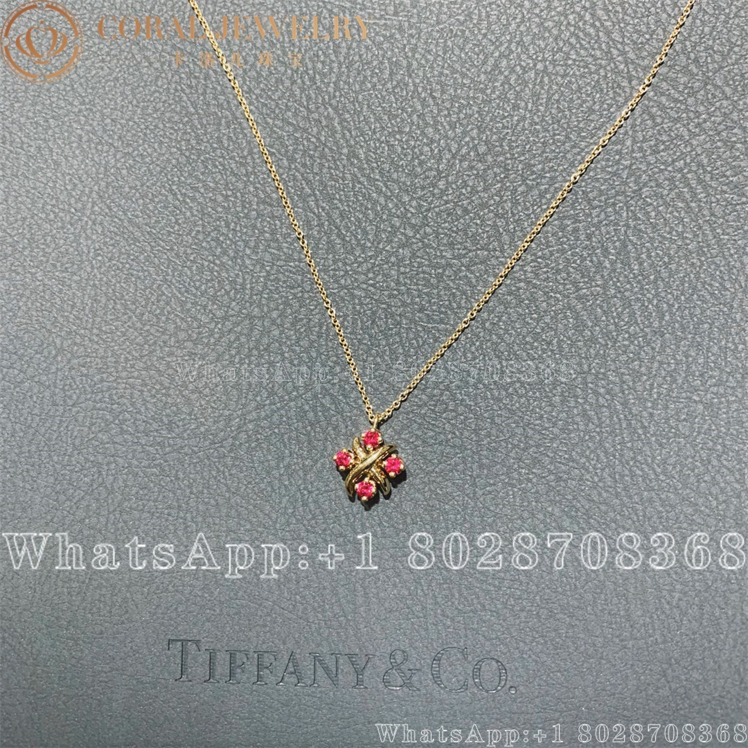 Tiffany 18k Yellow Gold Ruby Schlumberger Lynn Pendant Necklace Coral (10)