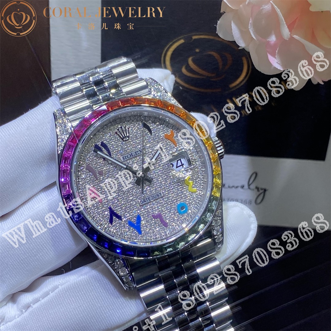 Rolex Datejust 41 Diamond Rainbow Bezel Arabic 41mm Steel Jubilee Watch 126300 Custom Watches (5)