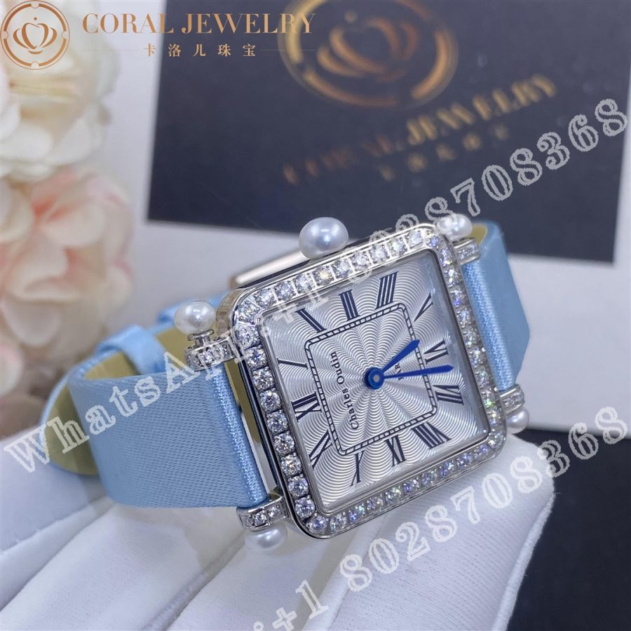 Charles Oudin Pansy Retro 24mm Medium 18-Karat White Gold, Satin, Pearl and Diamond Watch - Image 3