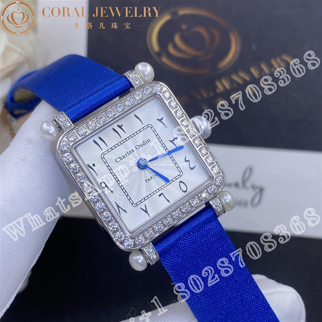 Charles Oudin Pansy Retro With Pearls Watch Medium 24mm Arabic Style Blue Straps Coralo (2)