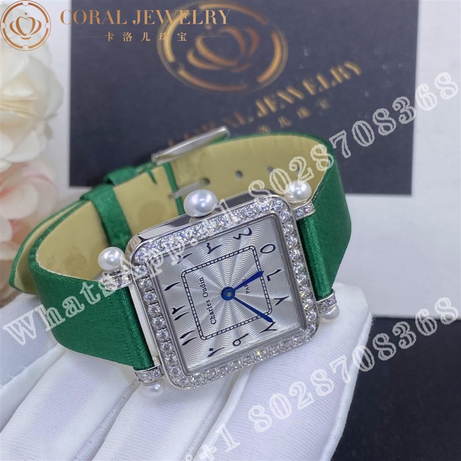 Charles Oudin Pansy Retro with Pearls Watch Medium 24mm Arabic Style Green Straps - Image 5