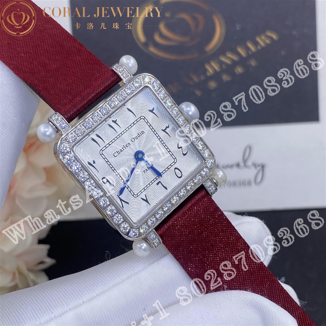 Charles Oudin Pansy Retro With Pearls Watch Medium 24mm Arabic Style Maroon Straps Custom Watches Coral (1)