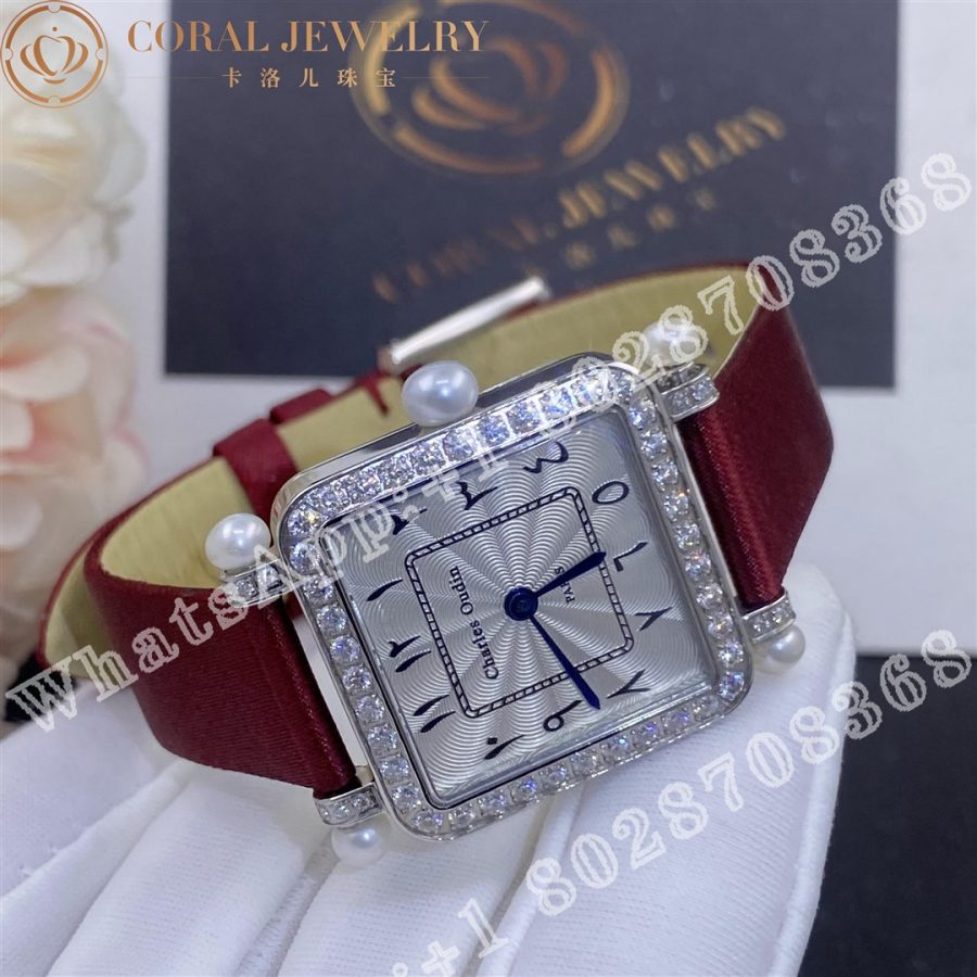 Charles Oudin Pansy Retro with Pearls Watch Medium 24mm Arabic Style Maroon Straps - Image 6
