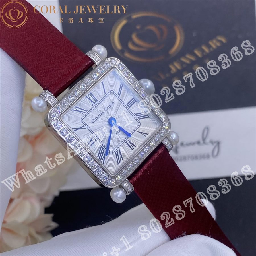 Charles Oudin Pansy Retro with Pearls Watch Medium 24mm Maroon Straps - Image 3