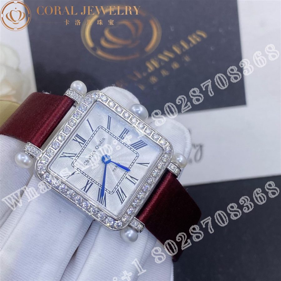 Charles Oudin Pansy Retro with Pearls Watch Medium 24mm Maroon Straps - Image 4