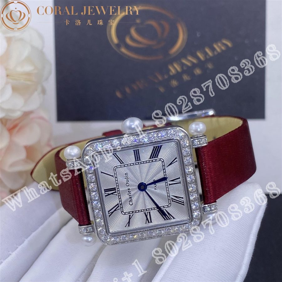 Charles Oudin Pansy Retro with Pearls Watch Medium 24mm Maroon Straps - Image 5