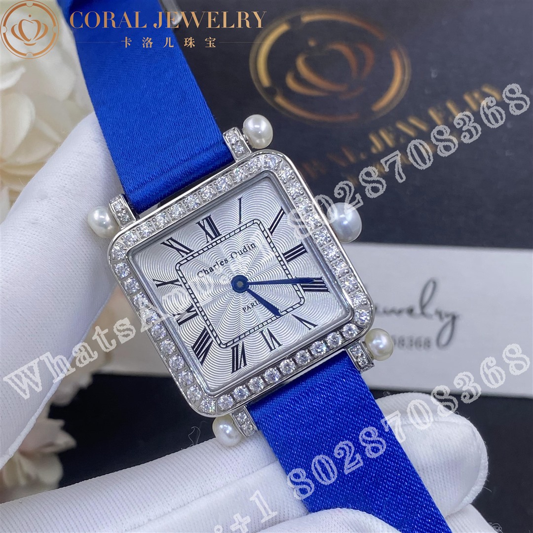 Charles Oudin Pansy Retro With Pearls Watch Medium 24mm Royal Blue Straps Coral (2)