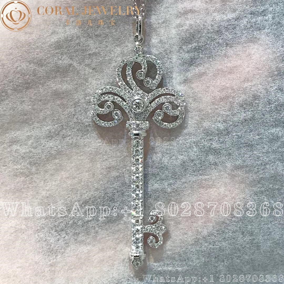 Tiffany Platinum Diamond Enchant Heart Key Pendant Necklace Coral (1)