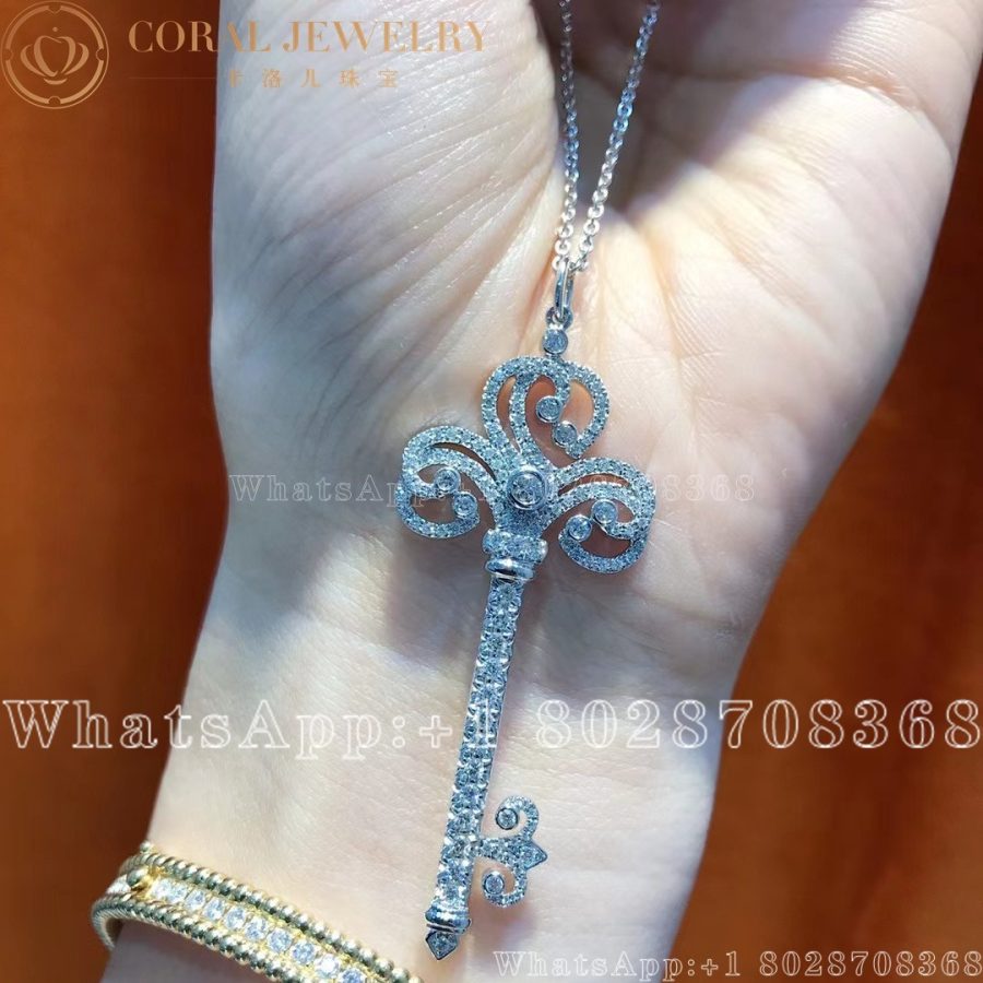 Tiffany Platinum & Diamond Enchant Heart Key Pendant Necklace - Image 4