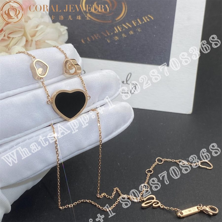 Chopard Happy Hearts Necklace, Ethical Rose Gold, Diamonds, Onyx 81A082-5201 - Image 4