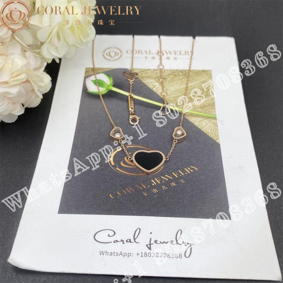 Chopard Happy Hearts Necklace, Ethical Rose Gold, Diamonds, Onyx 81A082-5201 - Image 7