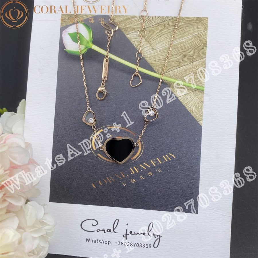Chopard Happy Hearts Necklace, Ethical Rose Gold, Diamonds, Onyx 81A082-5201 - Image 9
