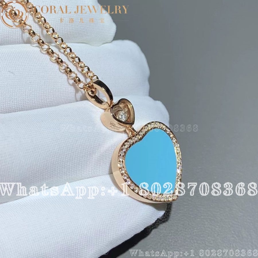 Chopard Happy Hearts Pendant, Ethical Rose Gold, Diamond, Turquoise Stone - Image 4