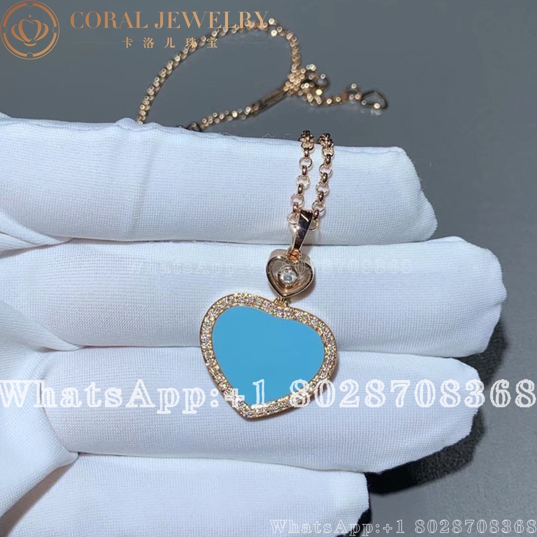 Chopard Happy Hearts Pendant Ethical Rose Gold Diamond Turquoise Stone Coral (6)