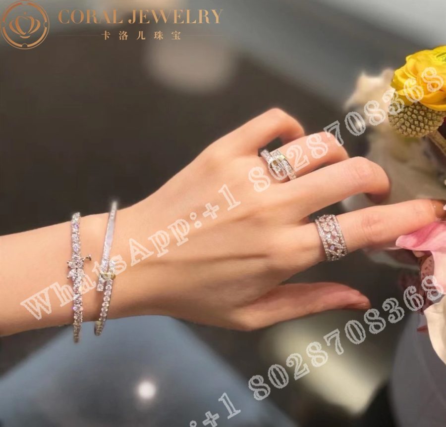 Tiffany Edge Hinged Bypass Bangle in Platinum and Yellow Gold with Diamonds - Image 7